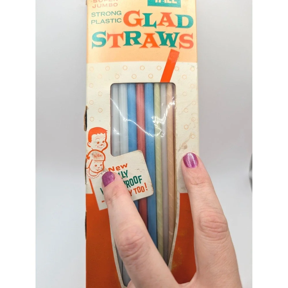 Vintage Glad Straws 50 Super Jumbo Tall Strong Plastic Union Carbide Retro Box